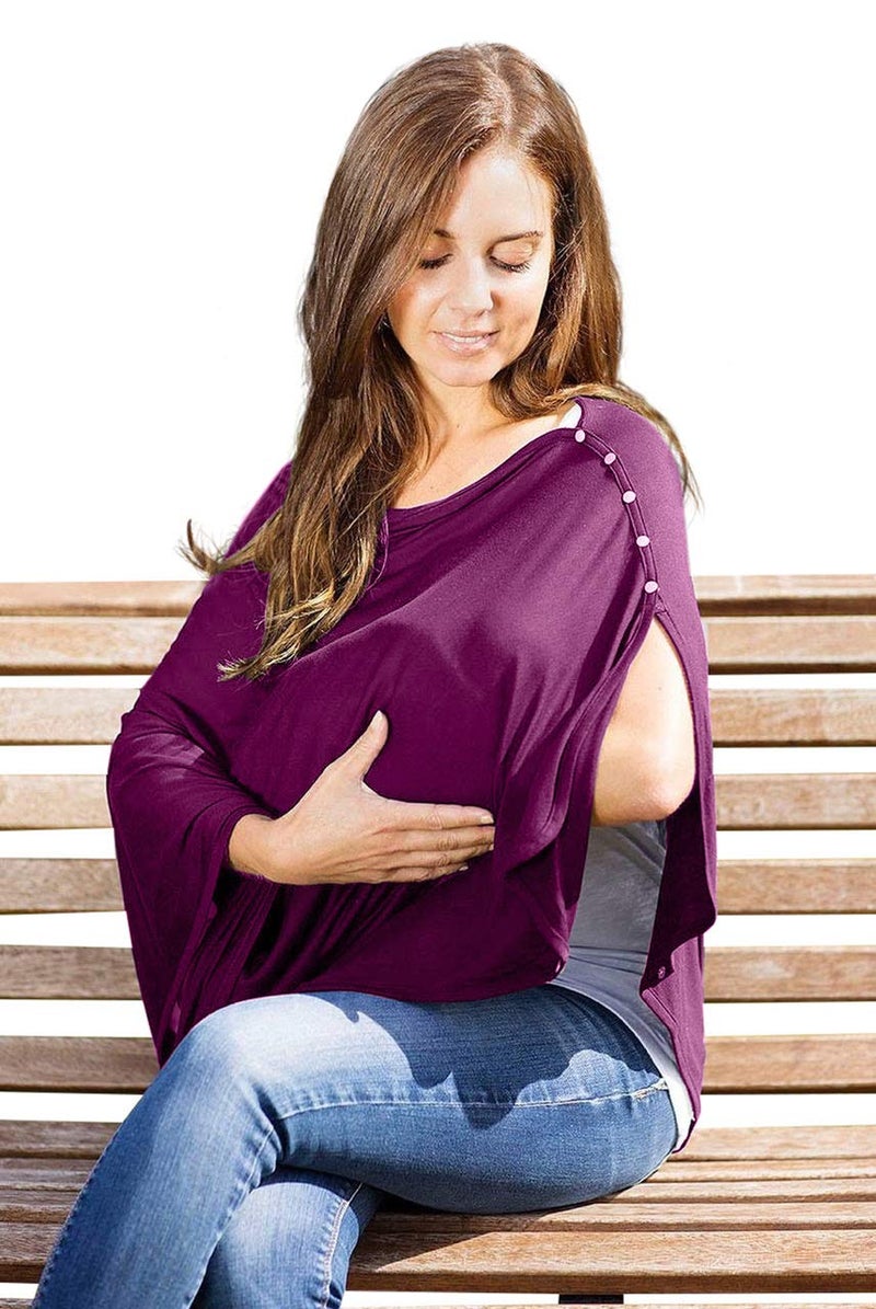Byrd & Blume Maternity Nursing Cover Breathable Lightweight Breastfeeding Cover Wrap Shawl Scarf Poncho Full 360 (Aubergine, One Size) - Image 2
